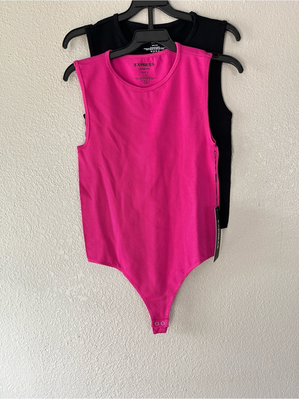 Express Girls' Pink and Black Ribbed Sleeveless Bodysuit Set